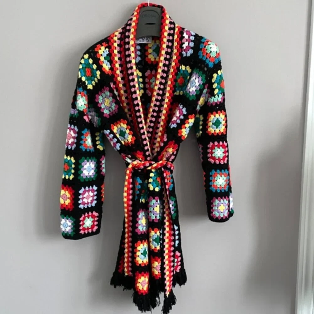 MC2 Saint Barth Multicolor Crochet Wool Coat With Belt - S/M, NWOTs 🇮🇹 - Picture 13 of 16